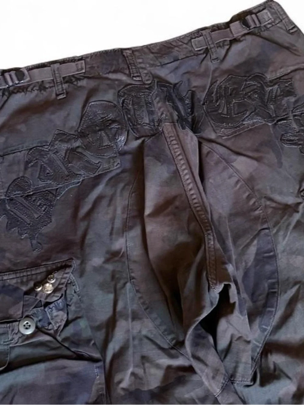 Y2K Vintage The Great China Wall Camo Cargo Pants Crystal Leather Detailing